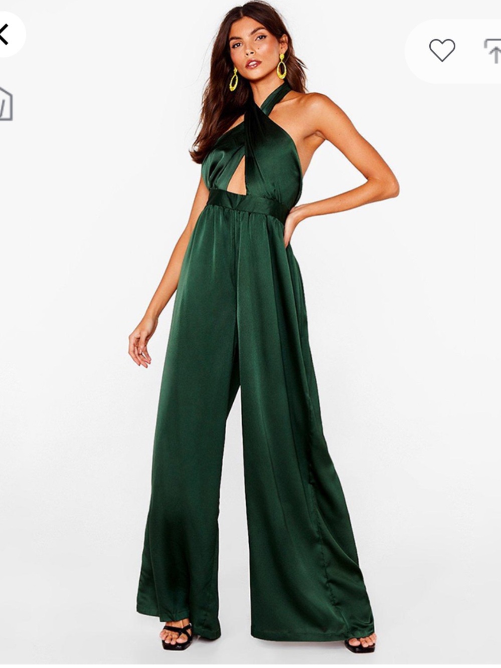 Nasty Gal Green Satin Halter Backless Cut-Out Wide-Leg Jumpsuit Size 8 NWT